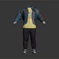Stylish Men's Casual Outfit With Denim Jacket T-shirt Pants And Sneakers