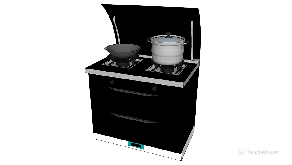 Modern Kitchen Appliance With Stovetop Two Pots And Storage Drawers 3d model 