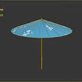 Outdoor Garden Furniture Blue Patio Umbrella With White Floral Pattern And Wooden Pole