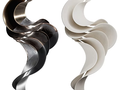 Modern Abstract Wall Decor with Spiral Metal and White Curved Pieces for Contemporary Interior Design 3d model