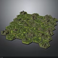3D Hexagonal Terrain Model With Green Landscapes And Interconnected Hill Modules