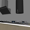 Modern Kitchen With Black Range Hood Stove Top And Wooden Cabinets