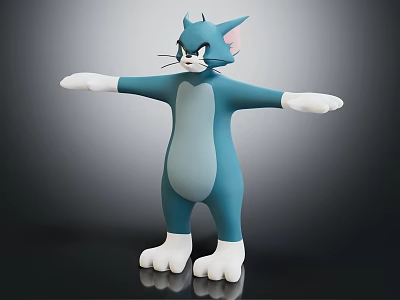 Blue Cartoon Cat Animated Character Standing With Outstretched Arms And White Paws 3d model