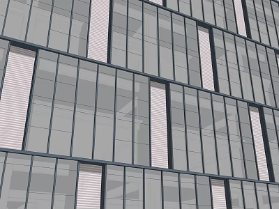 Modern Office Building Exterior With Glass Facade And Vertical White Stripes 3d model
