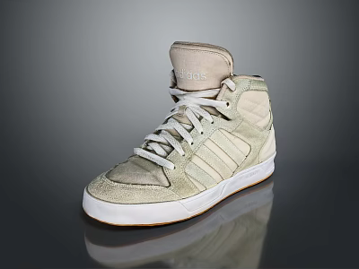 Adidas High Top Sneakers Light Beige Suede Upper With Striped Design And White Sole 3d model