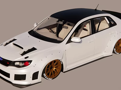White Modified Car With Black Roof Golden Wheels And Racing Style Body Kit 3d model
