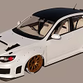 White Modified Car With Black Roof Golden Wheels And Racing Style Body Kit