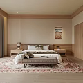 Hotel Guest Room with Wooden Wall Panels Mounted TV Comfortable Sofa Bed and Patterned Rug