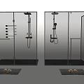 Modern Shower Head with Handheld Overhead Sprayers and Towel in Black Frame Glass Shower Enclosure