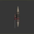 3D Model Battle Axe Equipment With Wooden Handle Red Wheel And Horn Shaped Design