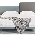 Modern Double Bed with Upholstered Headboard White Sheets Plaid Blanket Gray Comforter and Side Table 3d model