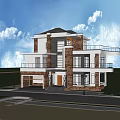 Modern Two Story Detached Villa With Garage Stone Glass Exterior And Greenery