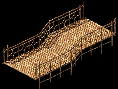 Wooden Bridge With Curved Design And Decorative Railing On Outdoor Path 3d model