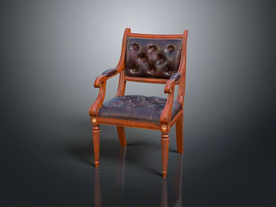Classic Accent Chair With Tufted Leather Upholstery And Wooden Frame Armrest Design 3d model