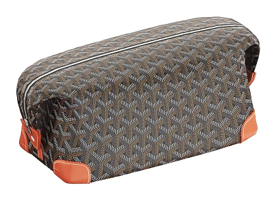 Brown Geometric Patterned Travel Bag With Orange Accents And Zipper Closure 3d model