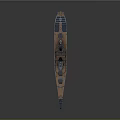 Detailed 3D Warship Model With Gray Hull Brown Deck And Antennas