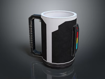 Modern Black and White Mug Featuring Unique Handle Textured Surface And Colorful Details 3d model