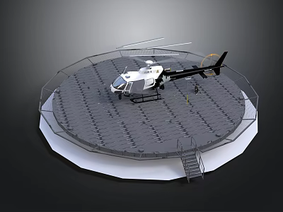 Space Mission Support Helicopter On Circular Platform With Metal Fence And Stairs 3d model