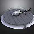 Space Mission Support Helicopter On Circular Platform With Metal Fence And Stairs