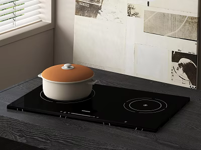 Black Induction Cooktop With Pot In Modern Kitchen 3d model