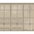 Modern Wooden Wardrobe With Grid Panel Doors And Multiple Modular Compartments 3d model