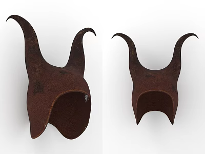 Brown Horned Hat With Curved Horns And Textured Faux Leather Design 3d model