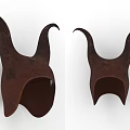 Brown Horned Hat With Curved Horns And Textured Faux Leather Design