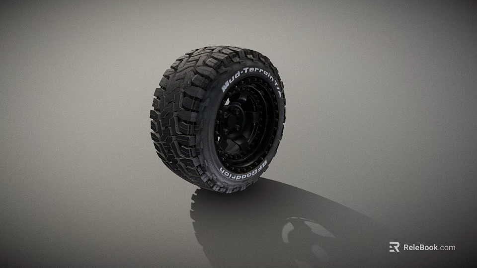 Durable Off Road Car Tire With Deep Tread Pattern And Black Wheel Rim 3d model 