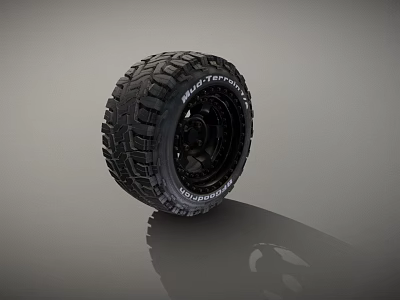 Durable Off Road Car Tire With Deep Tread Pattern And Black Wheel Rim 3d model