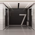 Modern Elevator Lobby With Number 7 Dark Striped Wall Light Marble Walls And Recessed Lights