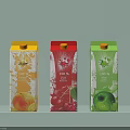 Three Vibrant 100% Fruit Juice Cartons With Orange Cherry Apple Flavors And Colorful Packaging