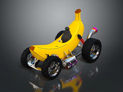 Fun Yellow Banana Shaped Car With Black Seat And Large Wheels 3d model