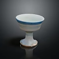 Classic White Stemmed Wine Glass With Blue Stripes On Black Background And Reflection