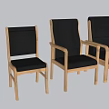 Six Leisure Chairs Featuring Black Cushions Backrests Wooden Armrests Legs And Armrest Options