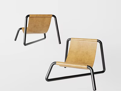 Modern Leisure Chairs with Brown Leather Seat Backrest and Black Metal Frame 3d model