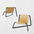 Modern Leisure Chairs with Brown Leather Seat Backrest and Black Metal Frame