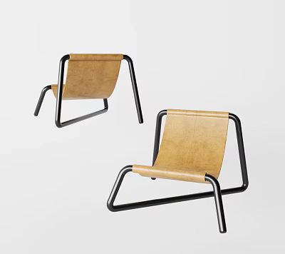 Modern Leisure Chairs with Brown Leather Seat Backrest and Black Metal Frame 3d model