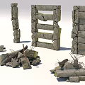 Stone Walls And Wood Logs Stacked In Various Structures For Design Projects 3d model