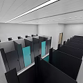 Modern Public Restroom Interior With Stalls Doors And Ceiling Lighting