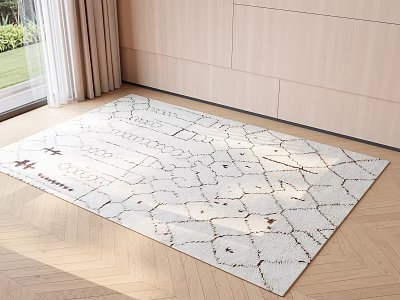 Square Rug With Geometric Pattern In White And Beige For Indoor Wooden Floor Decor 3d model