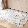 Square Rug With Geometric Pattern In White And Beige For Indoor Wooden Floor Decor
