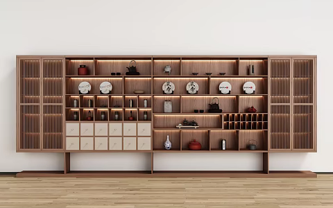 New Chinese Style Tea Cabinet Tea Cabinet Decorative Cabinet Bookcase Antique Rack 3d model
