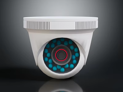 Dome Shape Security Camera With White Housing Blue LED Lights And Red Indicator 3d model