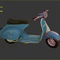 Blue Classic Scooter With Black Seat Front Headlight Rearview Mirrors And Shiny Finish