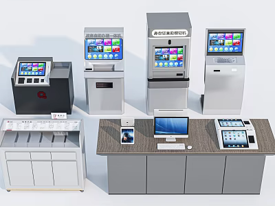 Smart Machines Self Service Terminals Cash Registers with Touch Screens and Modern Design 3d model