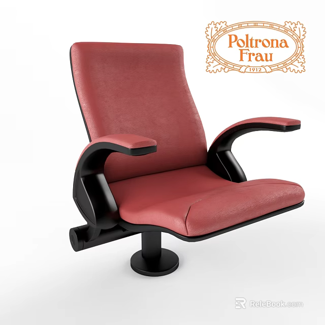 Modern Red Leather Single Chair With Black Armrests And Sturdy Round Base 3d model 