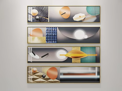 Modern Decorative Wall Art With Geometric Shapes Colors Textures And Golden Frames 3d model