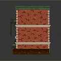Two Story Red Brick Building Model With Green Roof Yellow Windows And Fire Escape