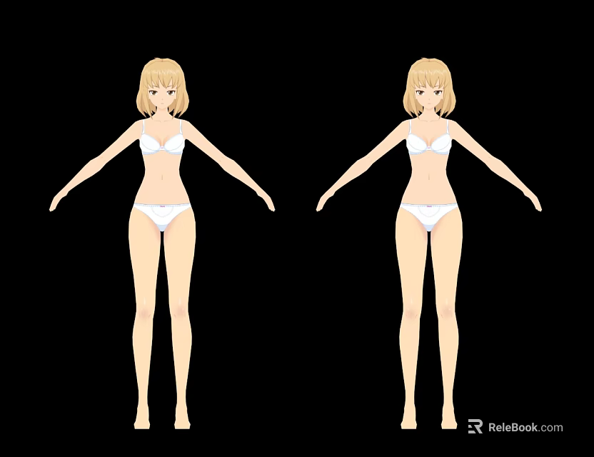 Game and Movie Character with Blonde Hair in White Bikini Arms Outstretched on Black Background 3d model 