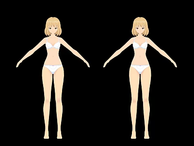 Game and Movie Character with Blonde Hair in White Bikini Arms Outstretched on Black Background 3d model